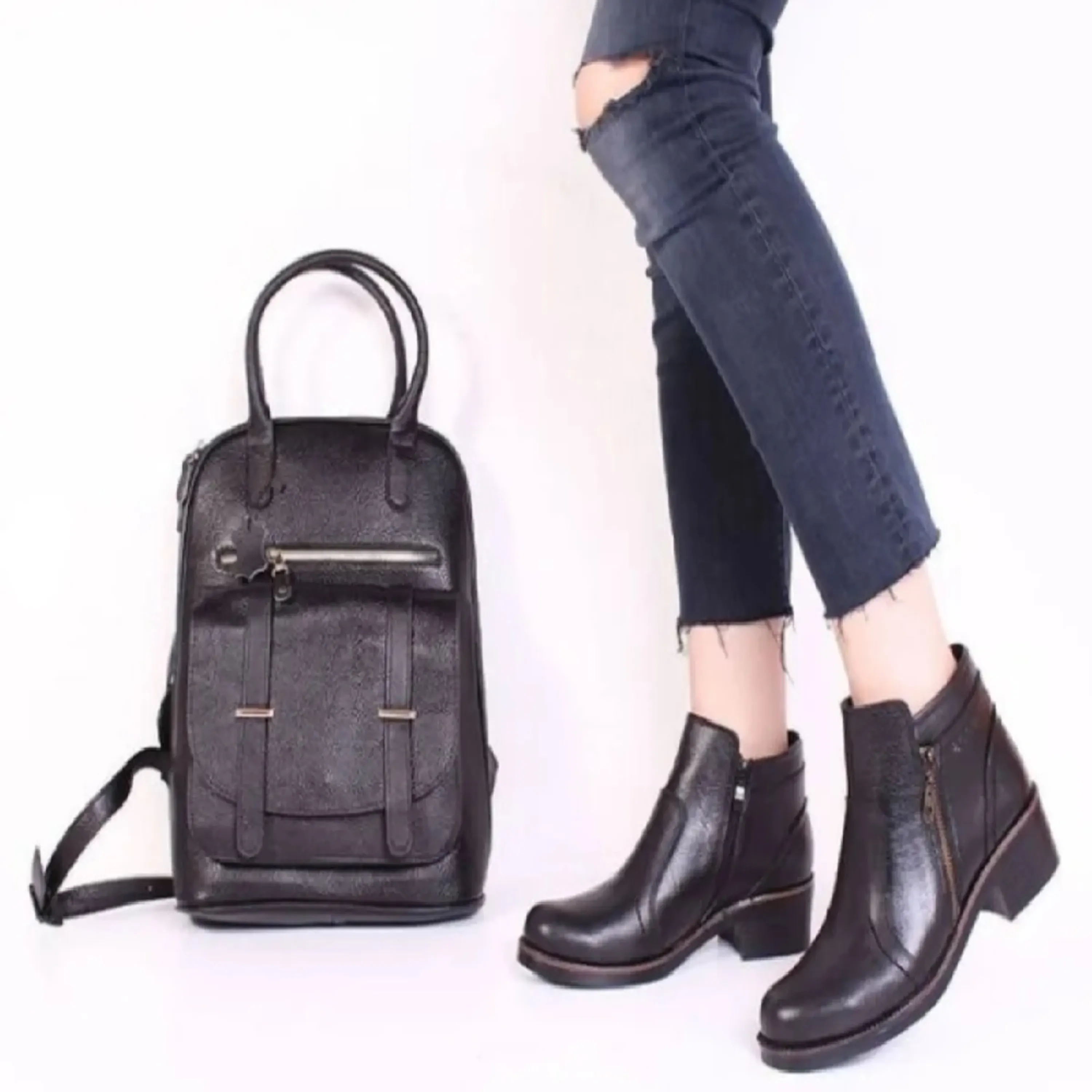 نیم بوت چرم  زنانه مدل  اکو نیم بوت چرم  زنانه مدل  اکو